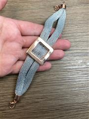 925 ITALY STERLING SILVER MESH BRACELET W/ROSE GOLD PLATED BUCKLE ACCENT